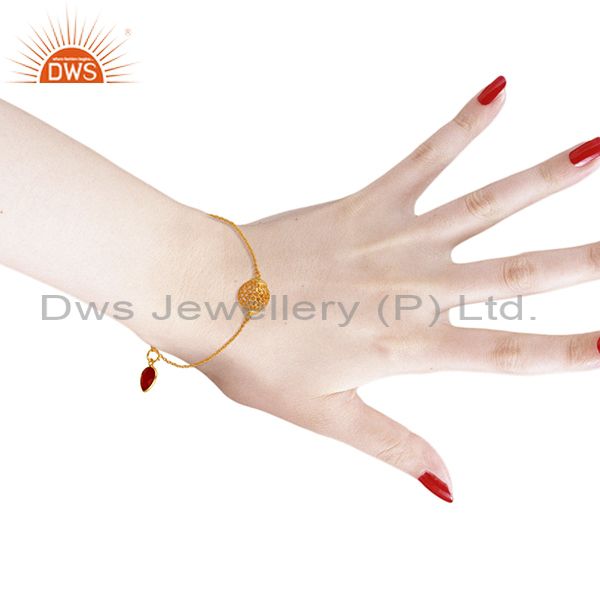 Exporter Red Onyx Designer Gold Plated Silver Chain Bracelet Jewelry wholesale