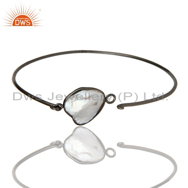 Wholesalers of Natural white pearl silver black oxidized handmade openable bangle