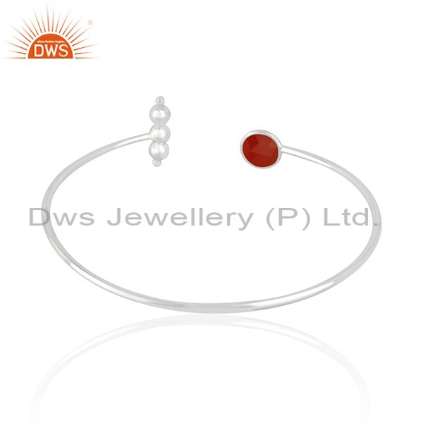 Suppliers Indian Sterling Fine Silver Red Onyx Gemstone Designer Cuff Bangle Jewelry