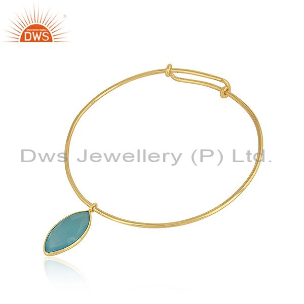 Supplier of Aqua chalcedony gemstone designer 925 silver gold on sleek bangles