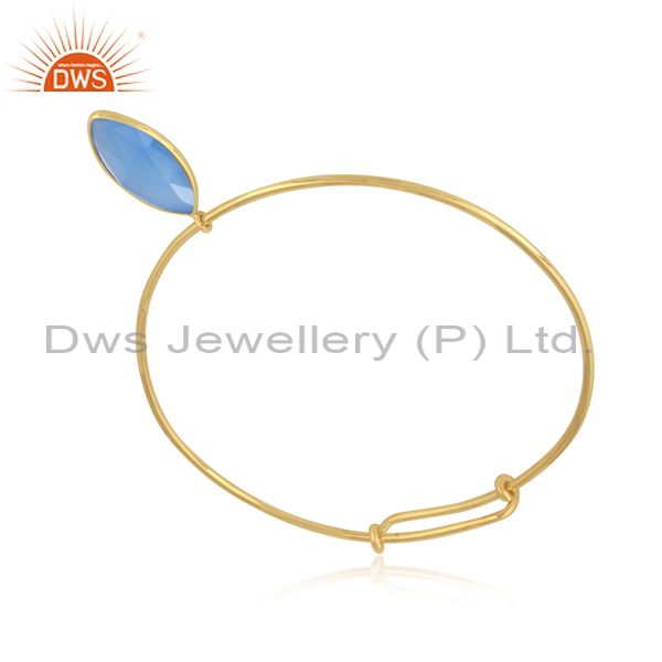 Designer of Designer gold plated 925 silver blue chalcedony gemstone bangle
