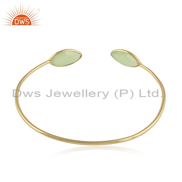 Designer of Prehnite chalcedony gemstone 18k gold plated silver cuff bangle