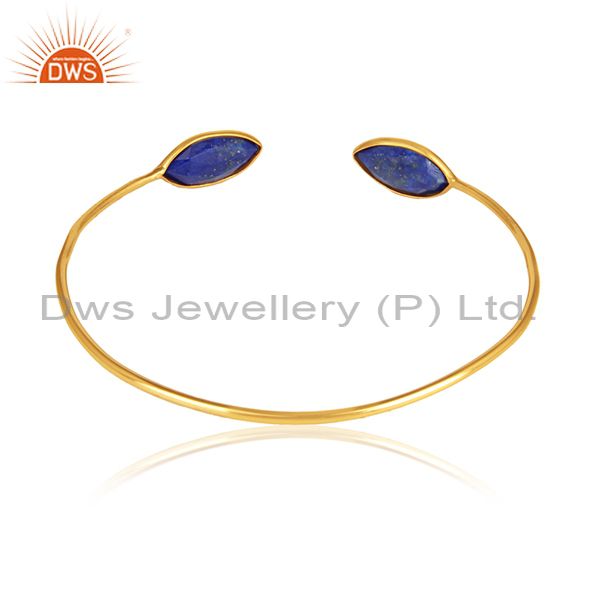 Designer of Lapis lazuli gemstone designer 18k gold plated silver cuff bangle