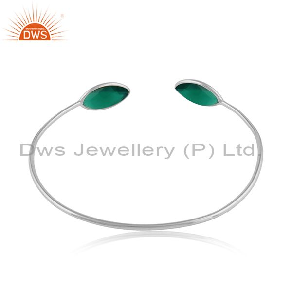 Designer of Handmade 925 sterling silver green onyx gemstone cuff bangles