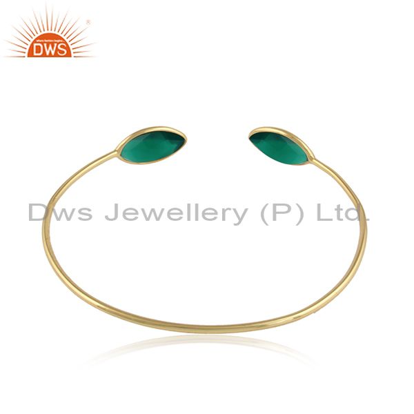 Designer of Green onyx gemstone designer gold plated 925 silver cuff bangles