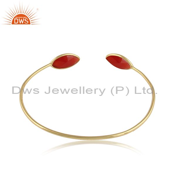 Designer of Red onyx gemstone designer gold over 925 silver cuff bangles
