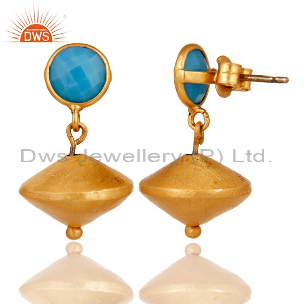 Suppliers Turquoise Cultured 24K Yellow Gold Plated Sterling Silver Matte Dangle Earrings