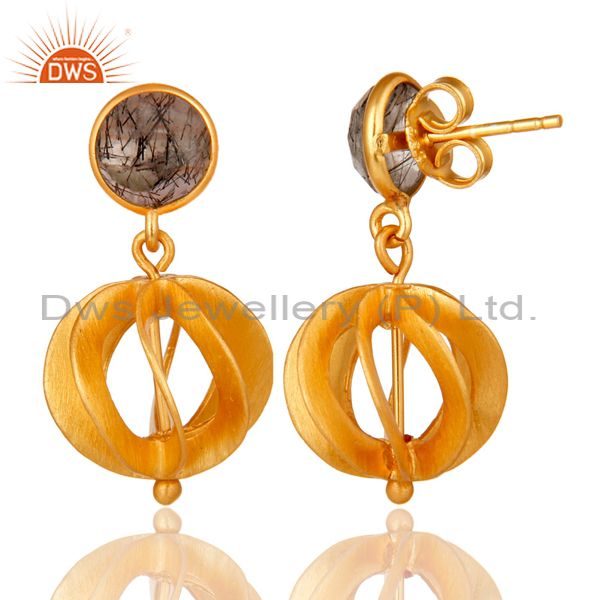 Suppliers Black Rutile 24K Yellow Gold Plated Sterling Silver Designer Dangle Earrings