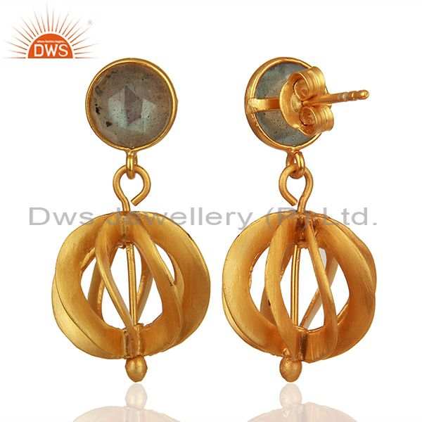 Suppliers Labradorite 24K Yellow Gold Plated Sterling Silver Designer Dangle Earrings