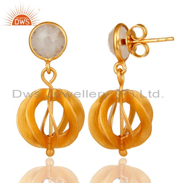 Suppliers 24K Yellow Gold Plated Sterling Silver Rainbow Moonstone Designer Dangle Earring