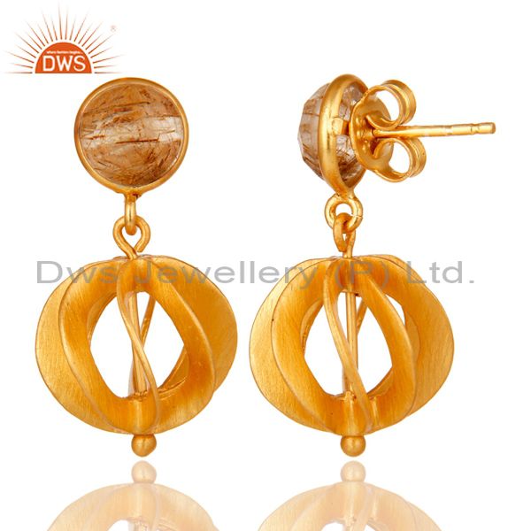 Suppliers 24K Yellow Gold Plated Sterling Silver Yellow Rutile Designer Dangle Earring