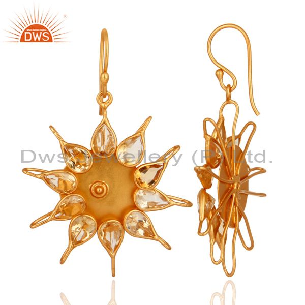 Exporter Hadnmade Citrine Gemstone 925 Sterling Silver Gemstone Earring With Gold Plated