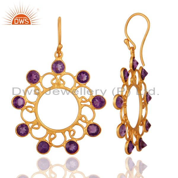 Suppliers Designer 925 Sterling Silver Amethyst Gemstone Earring With 24K Gold Plated