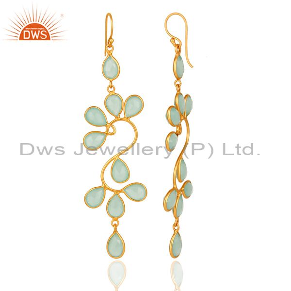 Suppliers Created Aqua Blue Chalcedony Handmade Sterling Silver Earrings With Gold Plated