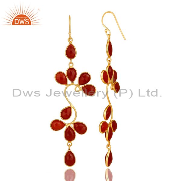 Suppliers 22K Yellow Gold Plated Sterling Silver Red Onyx Gemstone Dangle Earrings