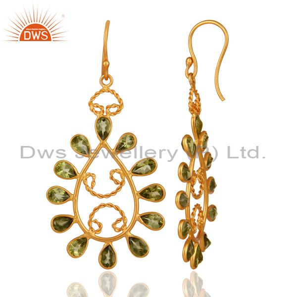 Suppliers Handmade 925 Sterling Silver Peridot Gemstone Earrings With 24K Gold Plated