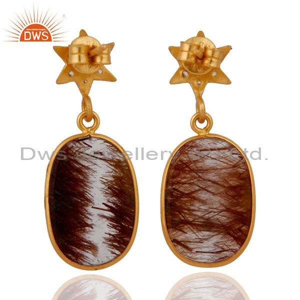 Suppliers Handmade Natural Rutilated Quartz Slice Earring Designer Sterling Silver Jewelry