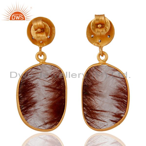 Suppliers Sliced Golden Rutilated Quartz and White Zircon Earrings in 925 Sterling Silver