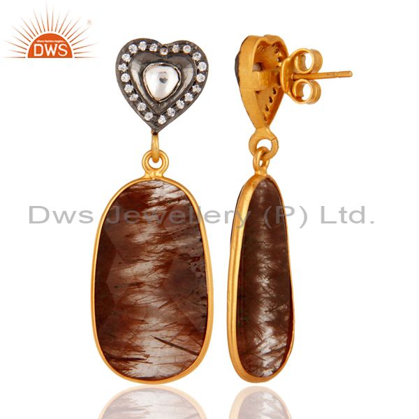 Suppliers 24K Gold Plated Sterling Silver Cubic Zirconia And Rutilated Quartz Earrings