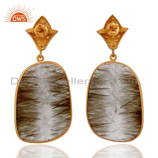 Suppliers 14k Gold Over 925 Sterling Silver Rutile Quartz Gemstone Fashion Dangle Earrings