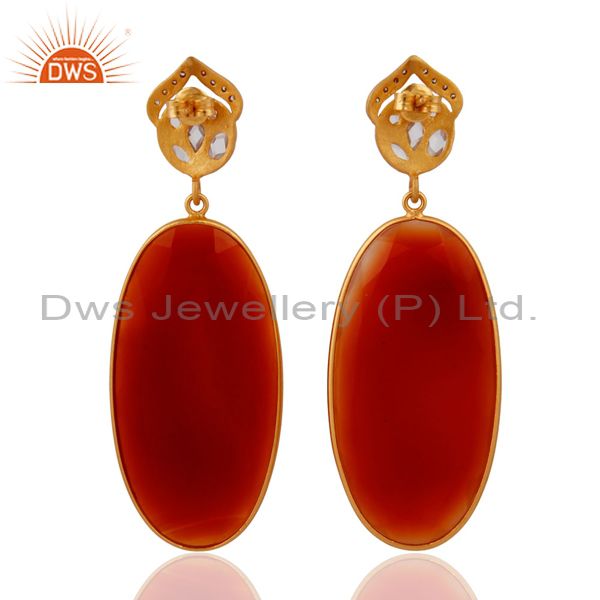 Suppliers Handmade 925 Sterling Silver Gold Plated Red Onyx Gemstone Dangle Earrings
