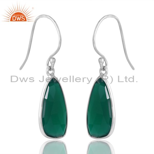 Sterling Silver Drops With Green Onyx Checker Unshaped