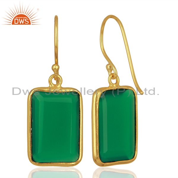 Exporter Natural Green Onyx Gemstone Gold Plated 925 Silver Earrings Supplier