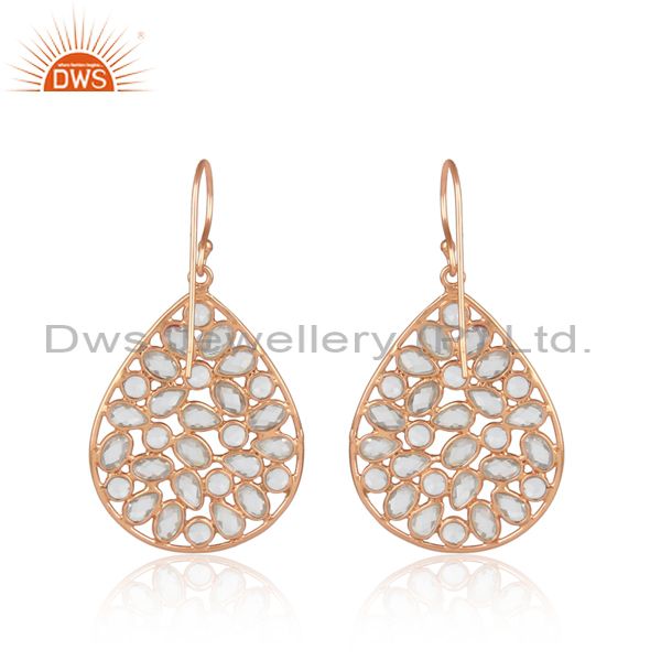 Exporter 18K Rose Gold Plated Sterling Silver White Cubic Zirconia Fashion Dangle Earring