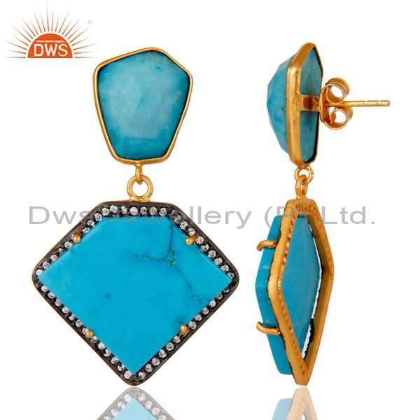 Suppliers Cultured Turquoise Cubic Zirconia 18K Gold Plated 925 Sterling Silver Earrings