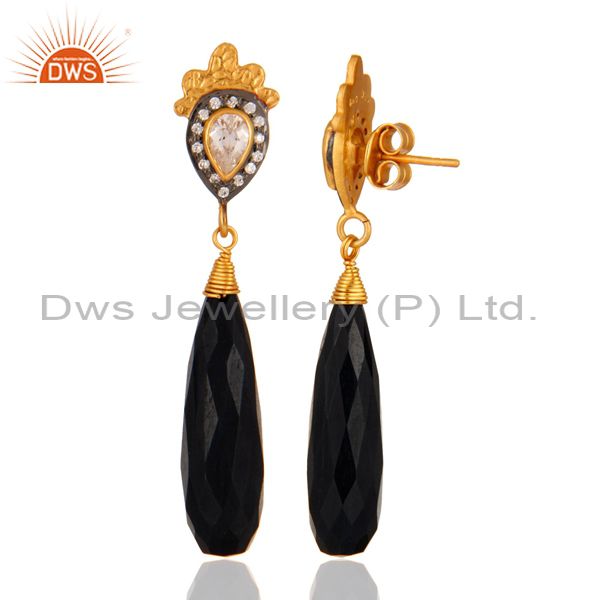 Suppliers Black Tiger Eye and Cubic Zirconia 18K Gold Plated Sterling Silver Earring
