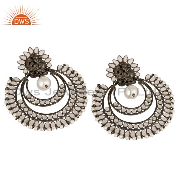 Suppliers Handmade 925 Sterling Silver Designer Earrings With White Pearl And CZ