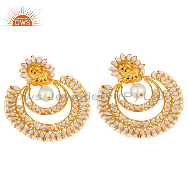 Suppliers 18k Yellow Gold-Plated Sterling Silver Cubic Zirconia And Pearl Desinger Earring