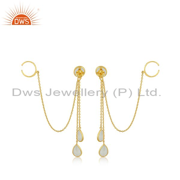 Suppliers Aqua Chalcedony Gemstone Silver Gold Plated Earrings Jewelry Supplier