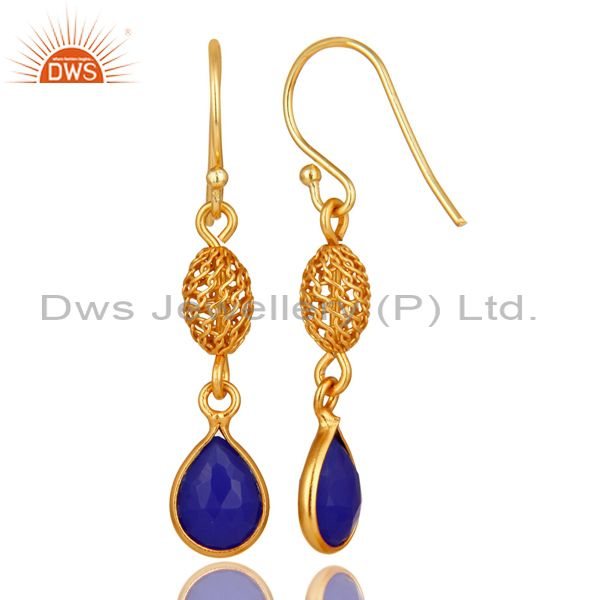 Suppliers 14K Gold Plated Sterling Silver Blue Aventurine Gemstone Designer Dangle Earring