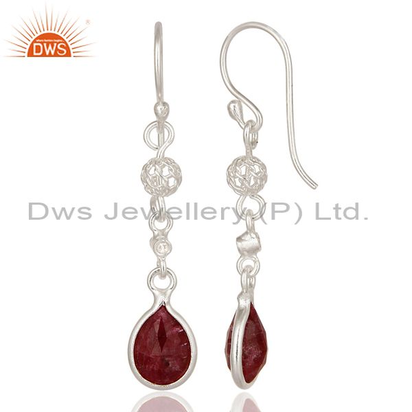 Suppliers Designer Ruby Red Corundum 925 Sterling Silver Dangle Earrings