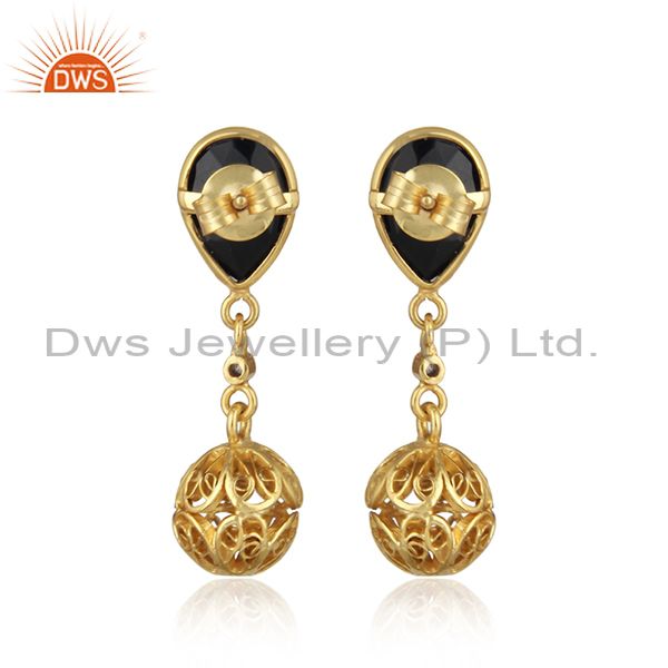 Suppliers 22K Yellow Gold Plated 925 Sterling Silver Black Onyx Dangle Earrings Jewelry
