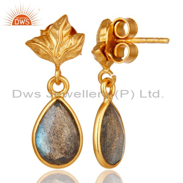 Suppliers 18K Gold Plated Sterling Silver Natural Labradorite Dangle Drop Stud Earrings