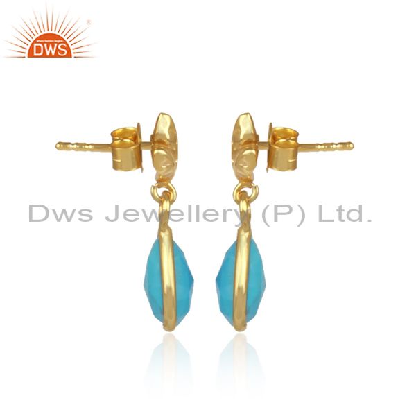 Exporter 18K Gold Plated Sterling Silver Turquoise Dangle Drop Stud Earring