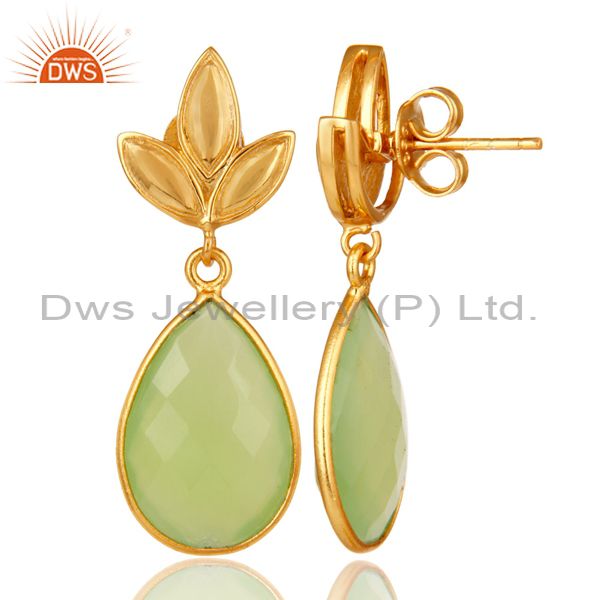 Suppliers Prehnite Chalcedony Leaf Stud Gold Plated Wholesale Drop Sterling Silver Jewelry