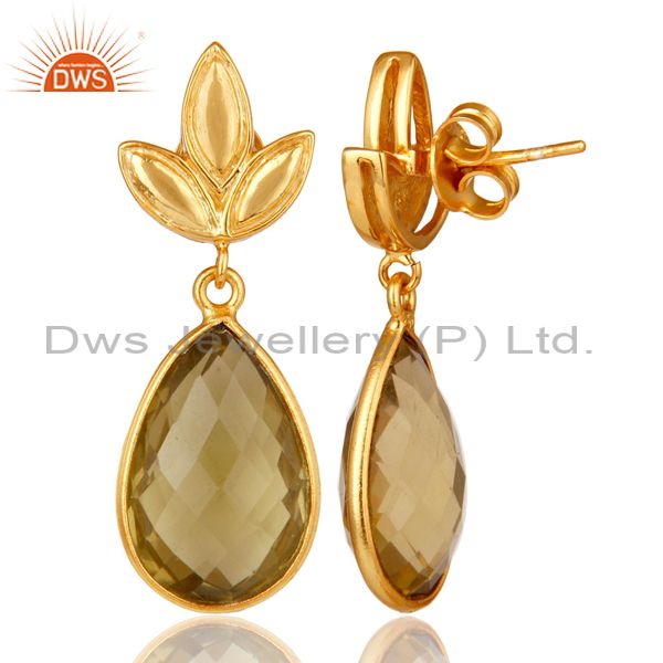 Suppliers Lemon Topaz Leaf Stud Gold Plated Wholesale Drop Sterling Silver Jewelry