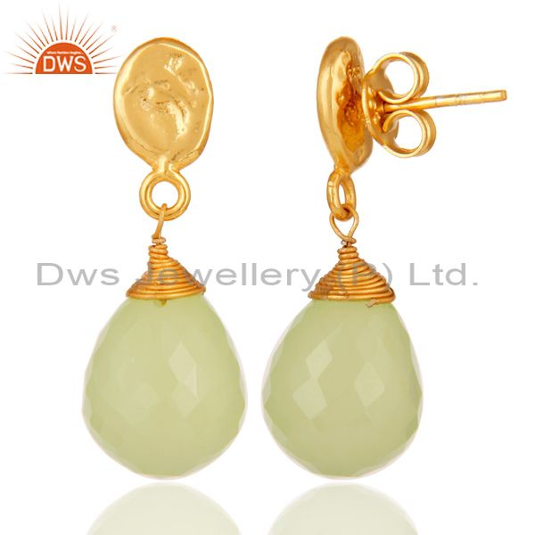 Suppliers Prehnite Chalcedony 18K Gold Plated Sterling Silver Drop Earring
