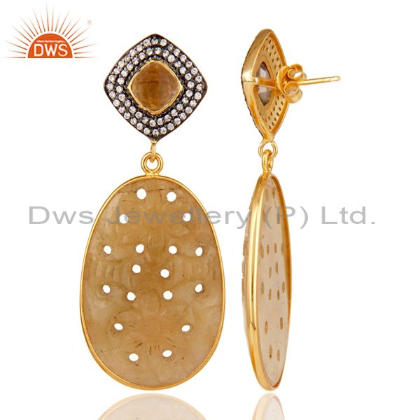 Suppliers Sapphire Carving and Smokey Drop Earring 18K Gold Plated 925 Silver
