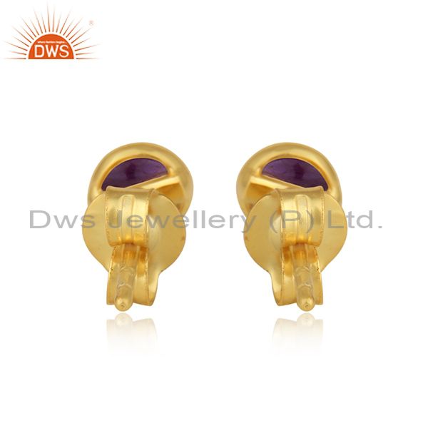 Amethyst gemstone designer 18k gold plated silver stud earrings