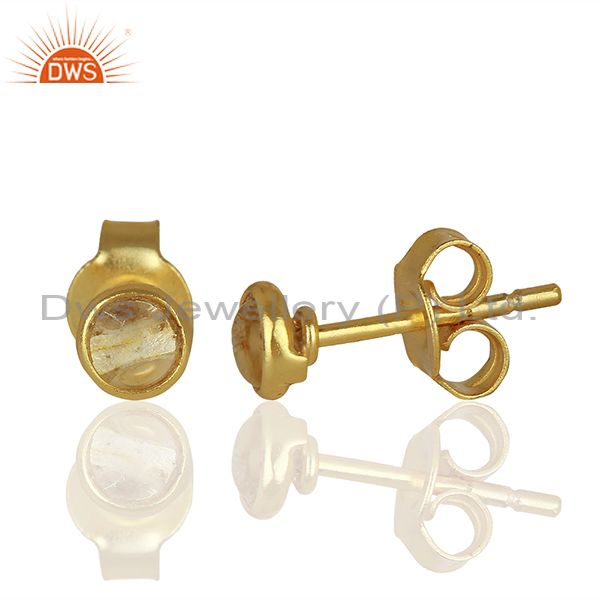 Exporter Gold Plated Silver Crystal Quartz Stud Earrings Jewelry Manufacturer