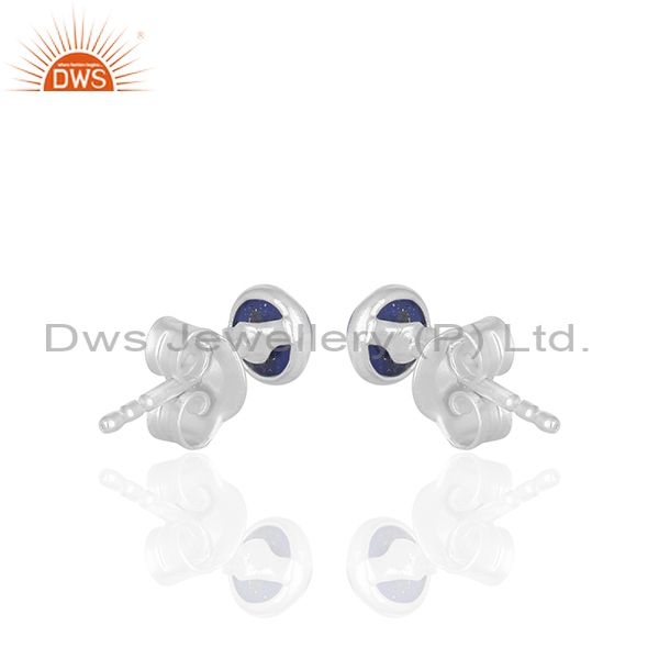 Exporter Bezel Set Lapis Lazuli Gemstone Silver Stud Earrings Manufacturer