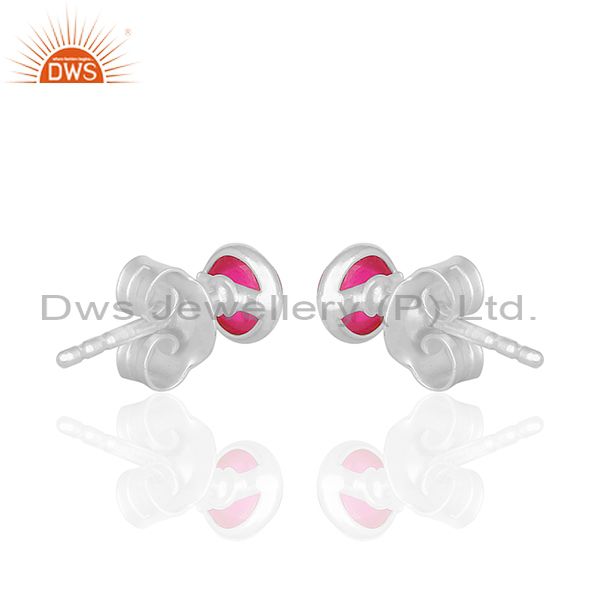 Exporter Pink Chalcedony Gemstone Stud Earrings Silver Jewellery Manufacturer