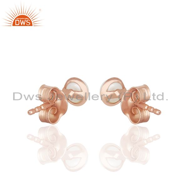Suppliers Rose Gold Plated 92.5 Silver Natural Pearl Stud Earring Jewelry