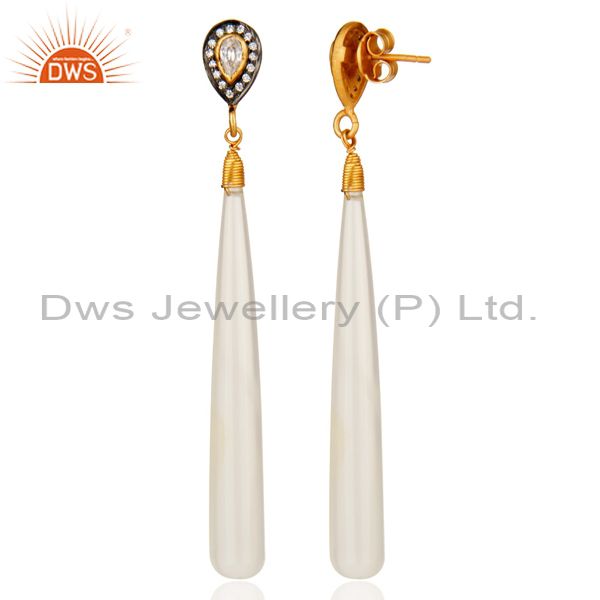 Suppliers 18K Gold Plated Sterling Silver White Chalcedony And Cubic Zirconia Earrings