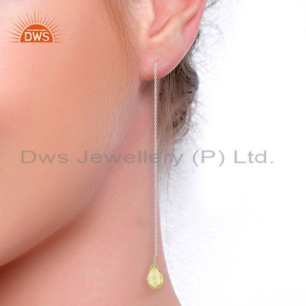 Suppliers Lemon Topaz Dangle Sui Dhaga Pattern White Rhodium Wholesale Silver Earring