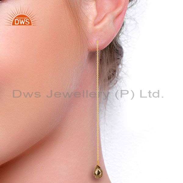 Suppliers Pyrite Long Dangle Crossover 14K Gold Plated 92.5 Sterling Silver Earring